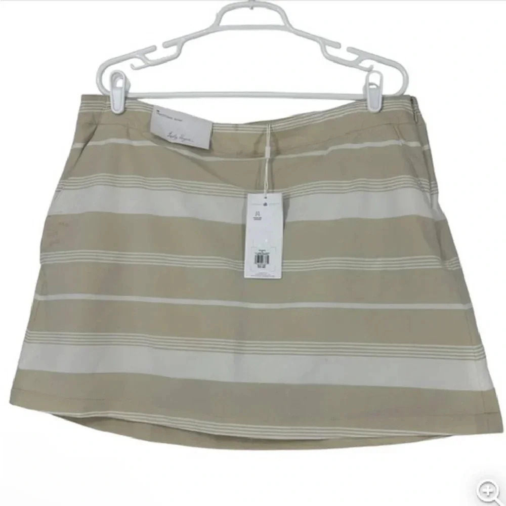 NWT Lady Hagen 16” Yarn Dye Golf Skort Tortilla White Side Zip Pockets Size 16